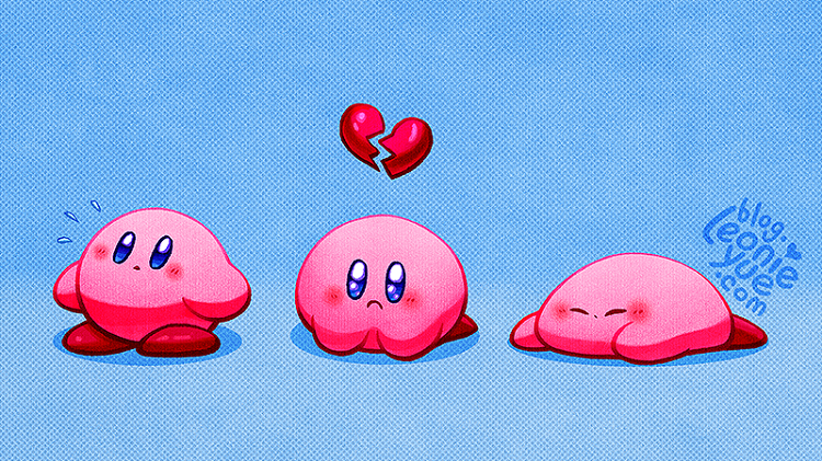 artist_name, blue_background, blue_eyes, broken_heart, closed_mouth, commentary_request, frown, kirby