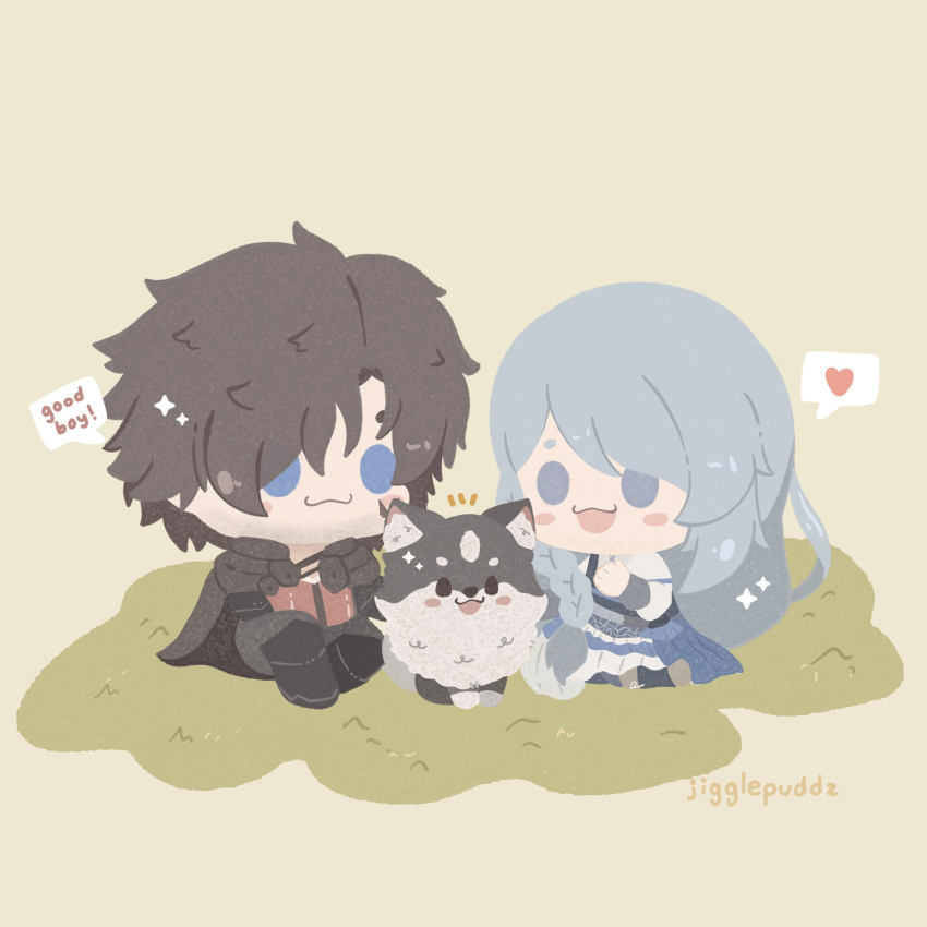 1girl, :3, beard_stubble, blue_eyes, blush, blush_stickers, chibi, chinstrap_beard