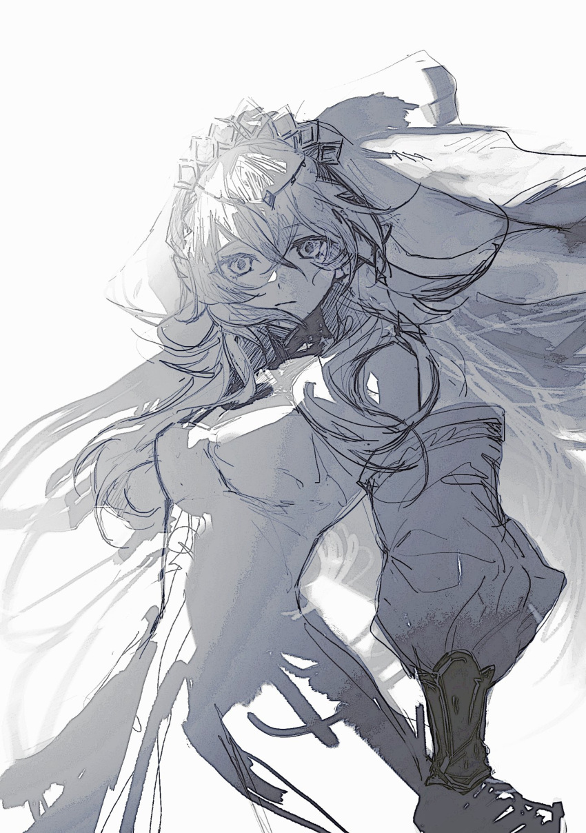 1girl, bare_shoulders, blazing_cartesia_the_virtuous, breasts, bridal_veil, circlet, detached_sleeves, duel_monster