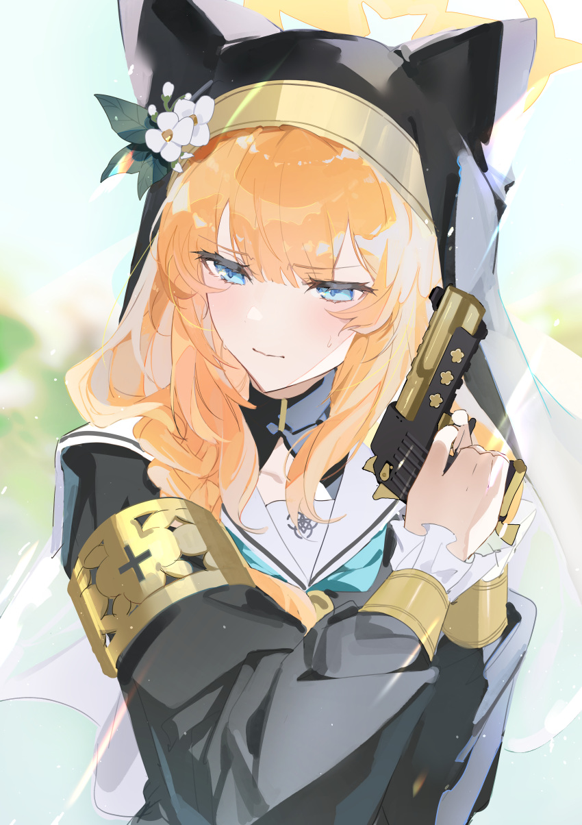 1girl, absurdres, animal_ear_headwear, animal_ears, blue_archive, blue_eyes, blush, closed_mouth
