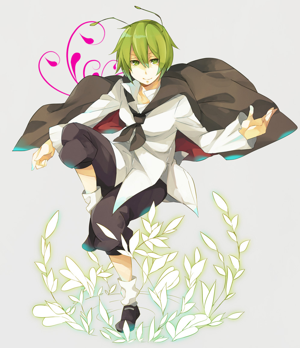 androgynous, antennae, bad_id, green_eyes, green_hair, komura, reverse_trap, short_hair