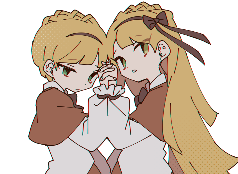1boy, 1girl, blonde_hair, bow, bowtie, braid, brown_bow, brown_bowtie