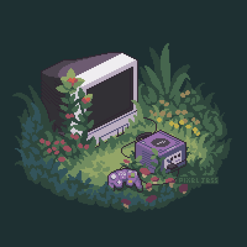 animated, animated_gif, artist_name, controller, crt, flower, game_console, game_controller