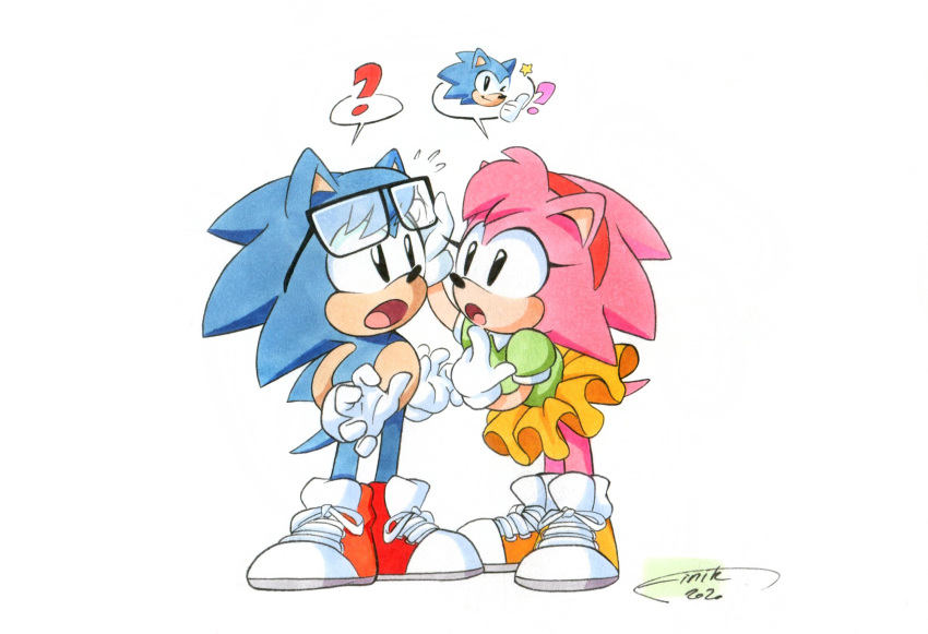 1boy, 1girl, ?, classic_amy_rose, dated, finik, glasses, gloves
