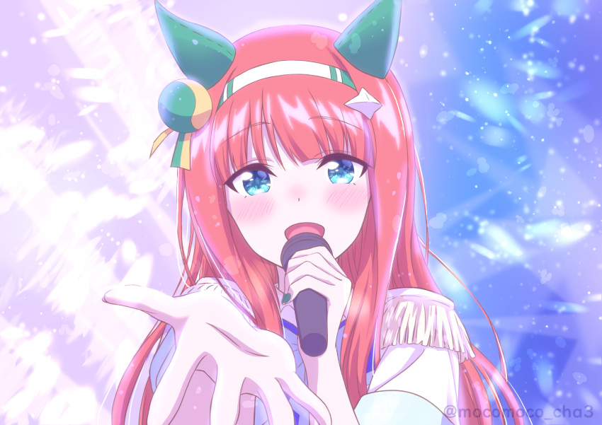 1girl, animal_ears, aqua_eyes, blue_eyes, blunt_bangs, blush, ear_covers, hair_ornament