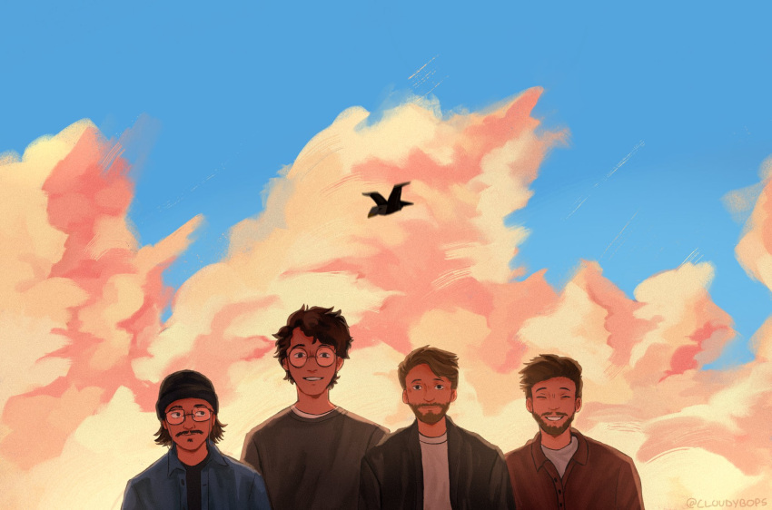 4boys, ash_kabosu, beanie, beard, brown_hair, closed_eyes, cloudybops, clous
