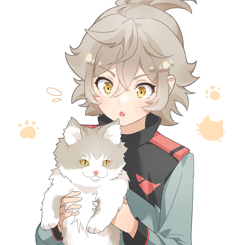1girl, absurdres, animal, asticassia_school_uniform, blush, cat, felsi_rollo, green_jacket