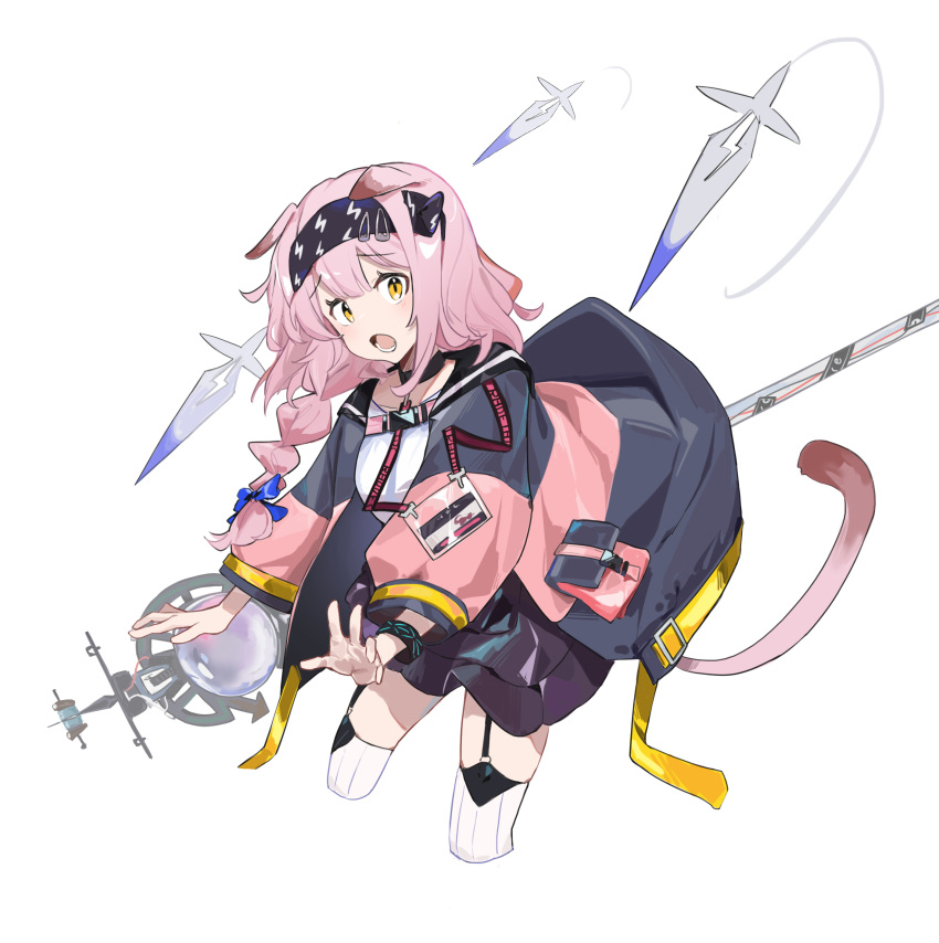 1girl, absurdres, animal_ears, arknights, black_choker, black_hairband, black_skirt, blue_bow