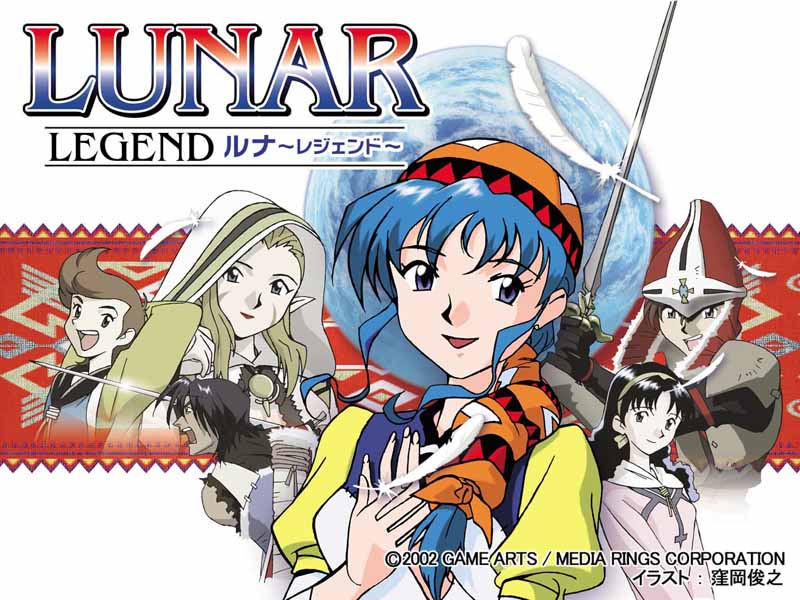alex_noah, bandana, blue_hair, jessica_de_alkirk, kyle_(lunar), luna_noah, lunar, lunar_legend