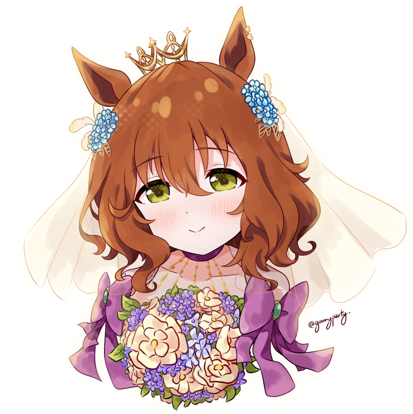 absurdres, alternate_costume, animal_ears, aston_machan_(haute_couture_memory)_(umamusume), aston_machan_(umamusume), bridal_veil, brown_hair, closed_mouth