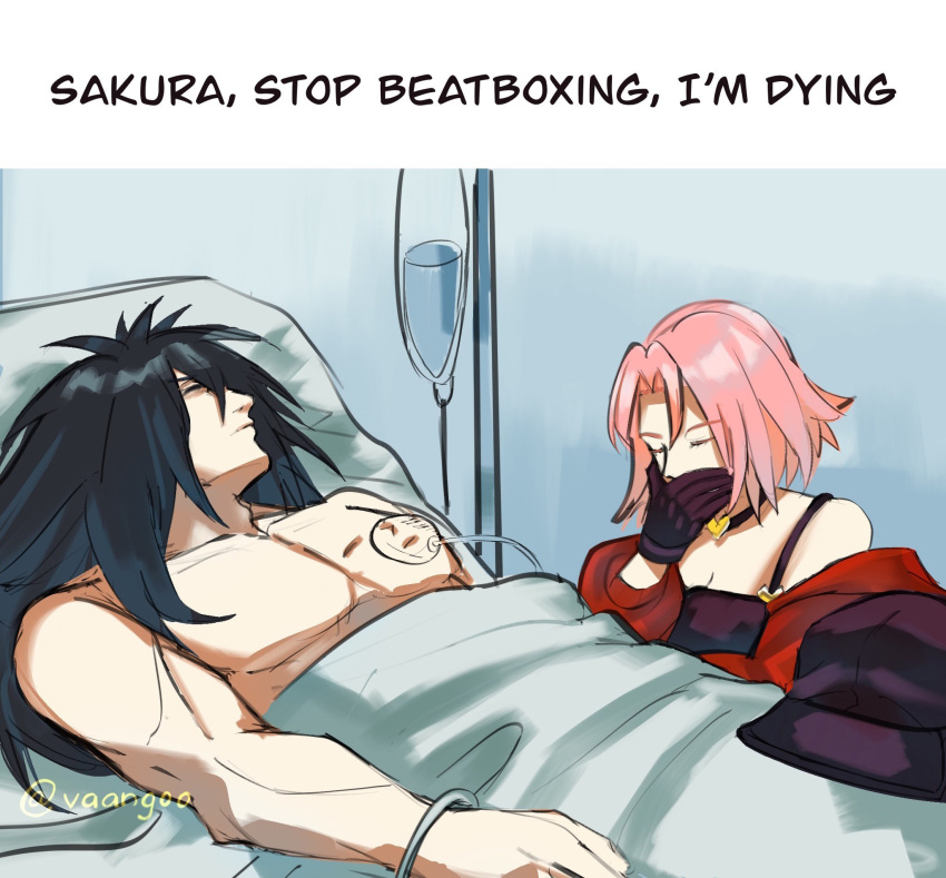 1boy, 1girl, black_hair, couple, female, haruno_sakura, male, naruto