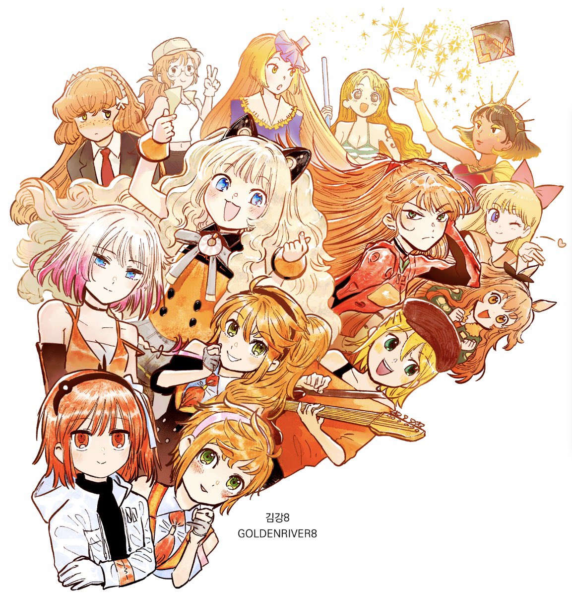 6+girls, :3, :o, a.i._voice, adachi_rei, ahoge, animal_ear_headphones, animal_ears
