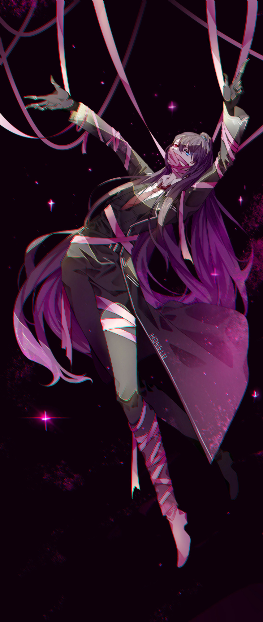 1boy, absurdres, black_background, black_coat, black_gloves, black_hair, black_pants, black_vest