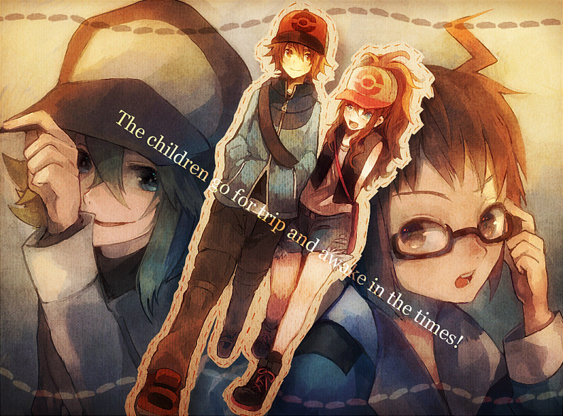 blue_eyes, brown_eyes, brown_hair, cheren_(pokemon), denim, denim_shorts, engrish, glasses