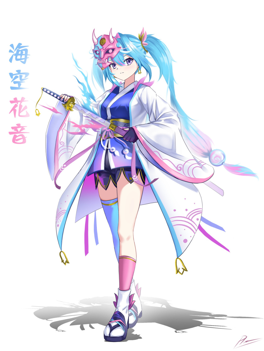 1girl, absurdres, asymmetrical_legwear, cloud_print, drawing_sword, fire, highres, hitatsuphat