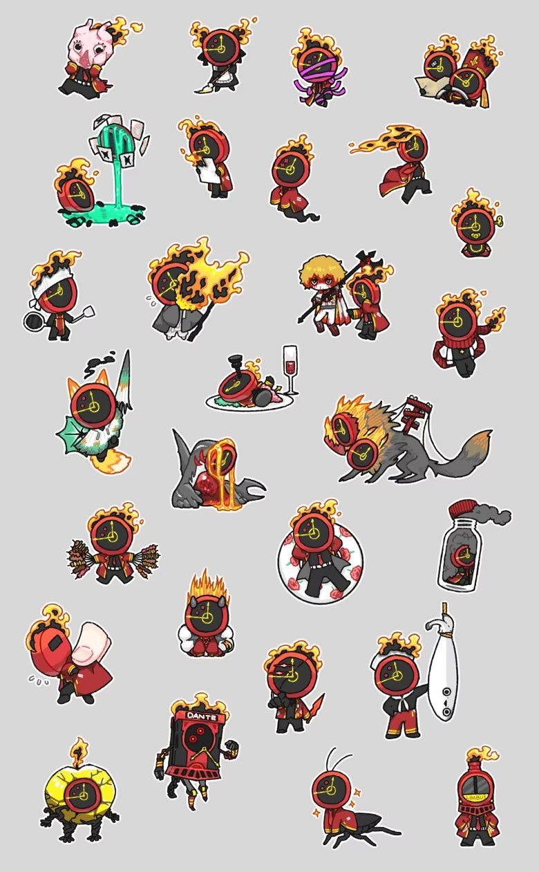 1boy, 1other, alleyway_watchdog_(limbus_company), alternate_costume, bottle, bug, charon_(limbus_company), clock