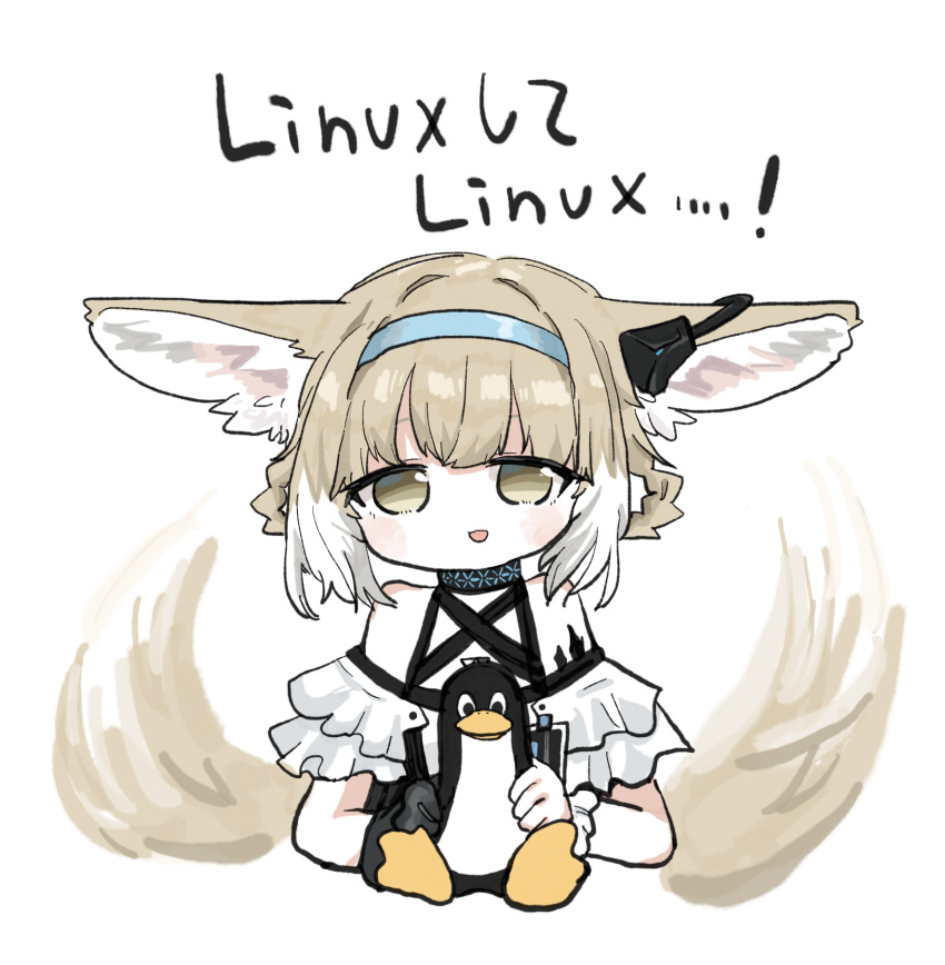 1girl, animal_ears, arknights, bare_shoulders, blonde_hair, blue_hairband, blush_stickers, braided_hair_rings