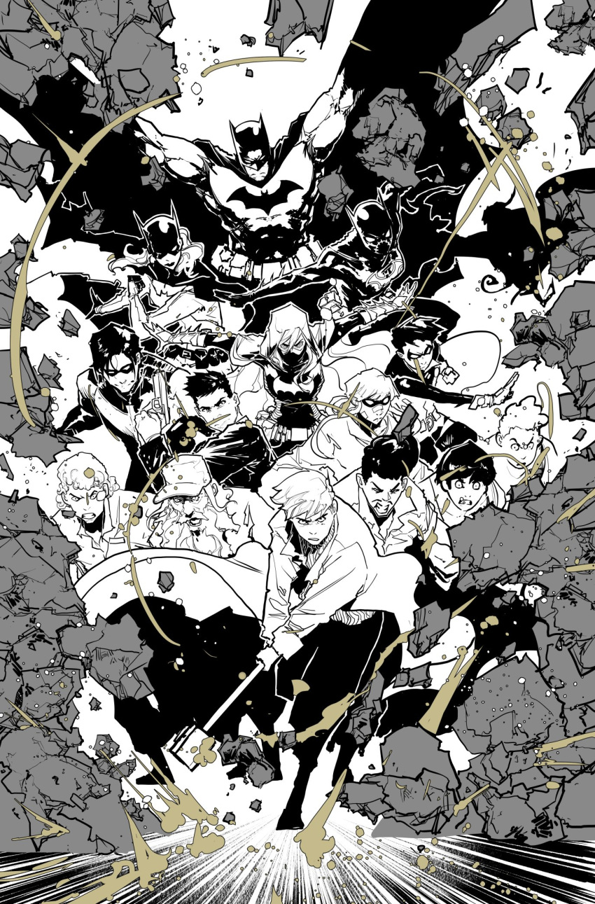 3girls, 6+boys, absolutely_everyone, animal_print, barbara_gordon, bat_print, batgirl, batman_(series)