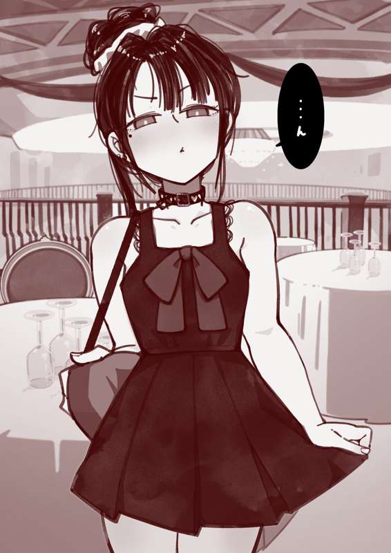 1girl, bag, c-ms_(girls'_frontline), chair, choker, closed_mouth, cup, dress