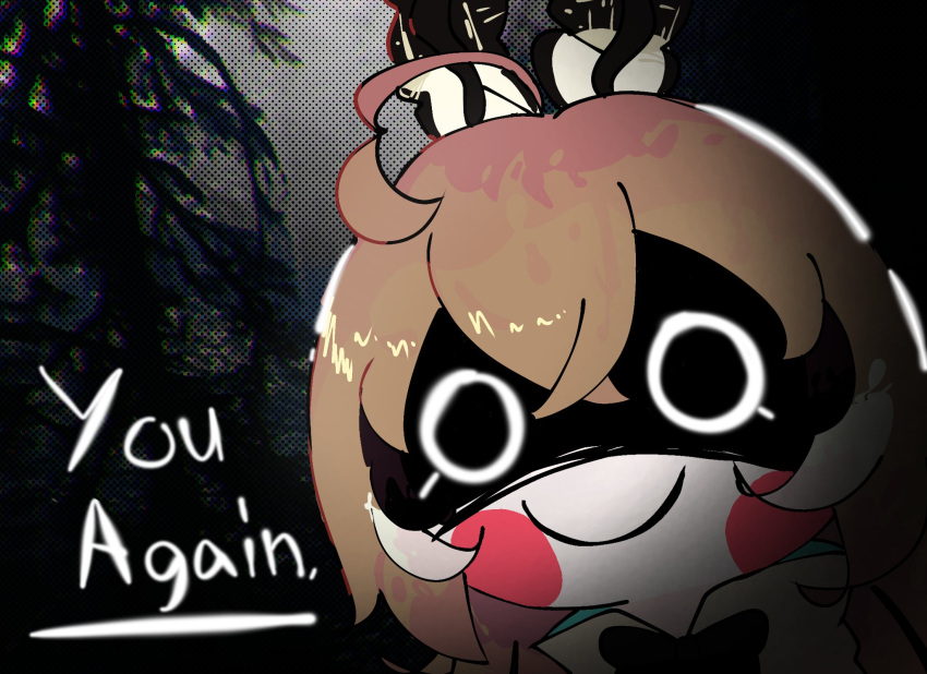 1girl, ahoge, blush_stickers, brown_hair, c:, chibi, closed_mouth, commentary, crossed_bangs, english_commentary, english_text, feather_hair_ornament, feathers, hair_between_eyes, hair_ornament, highres, hololive, hololive_english, horror_(theme), koyoinacho, long_hair, looking_at_viewer, multicolored_hair, nanashi_mumei, portrait, shaded_face, sidelocks, smile, smol_mumei, solo, straight-on, streaked_hair, virtual_youtuber