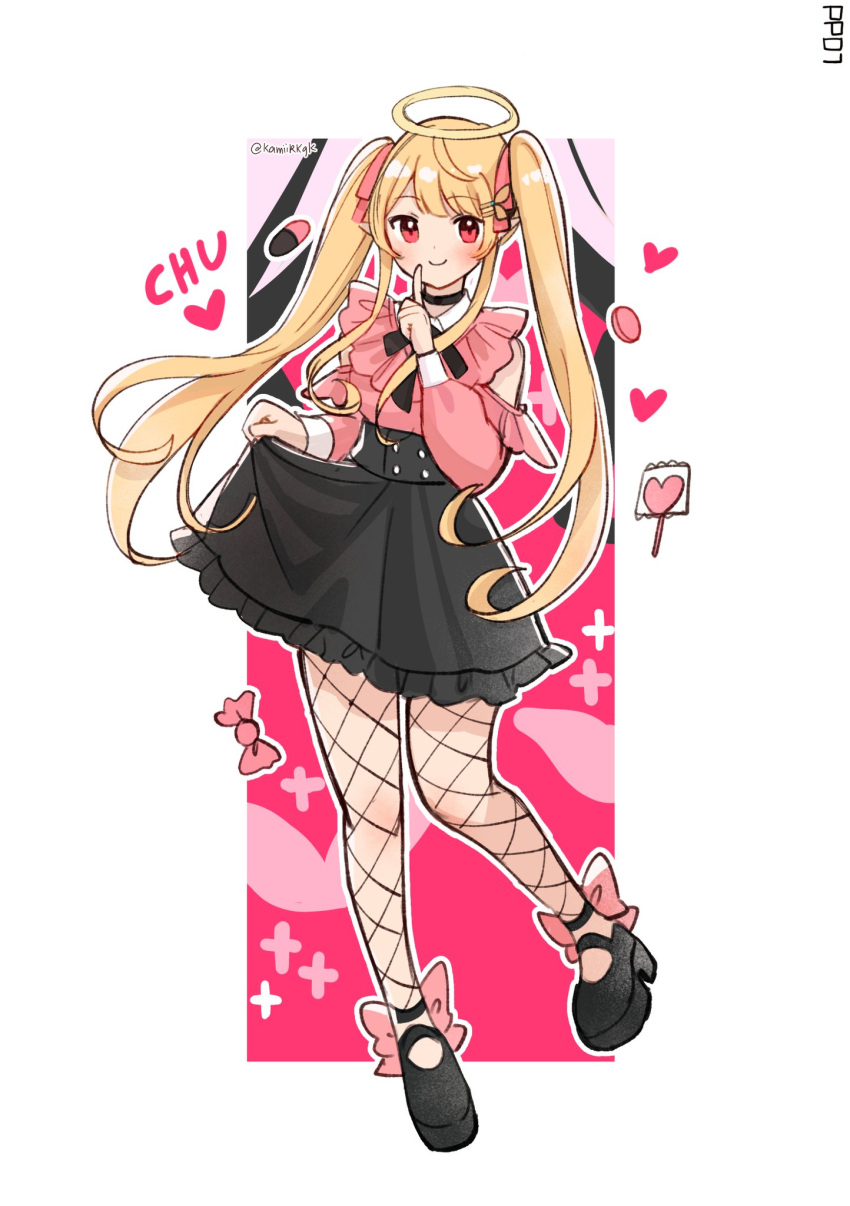 1girl, alternate_costume, blonde_hair, blush, candy, fairy, fishnets, food