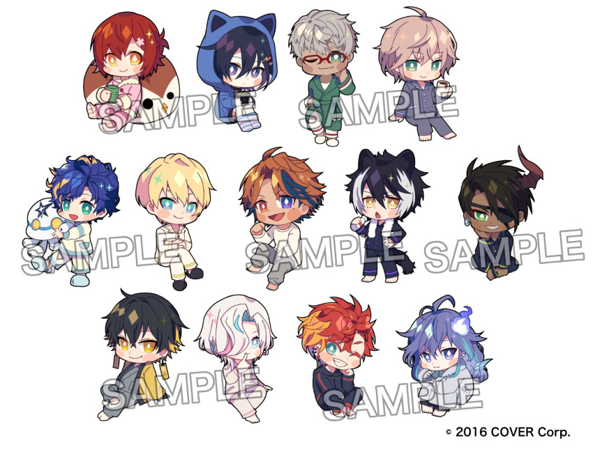 6+boys, :3, :d, ;), ahoge, alternate_costume, animal_ears, animal_hood