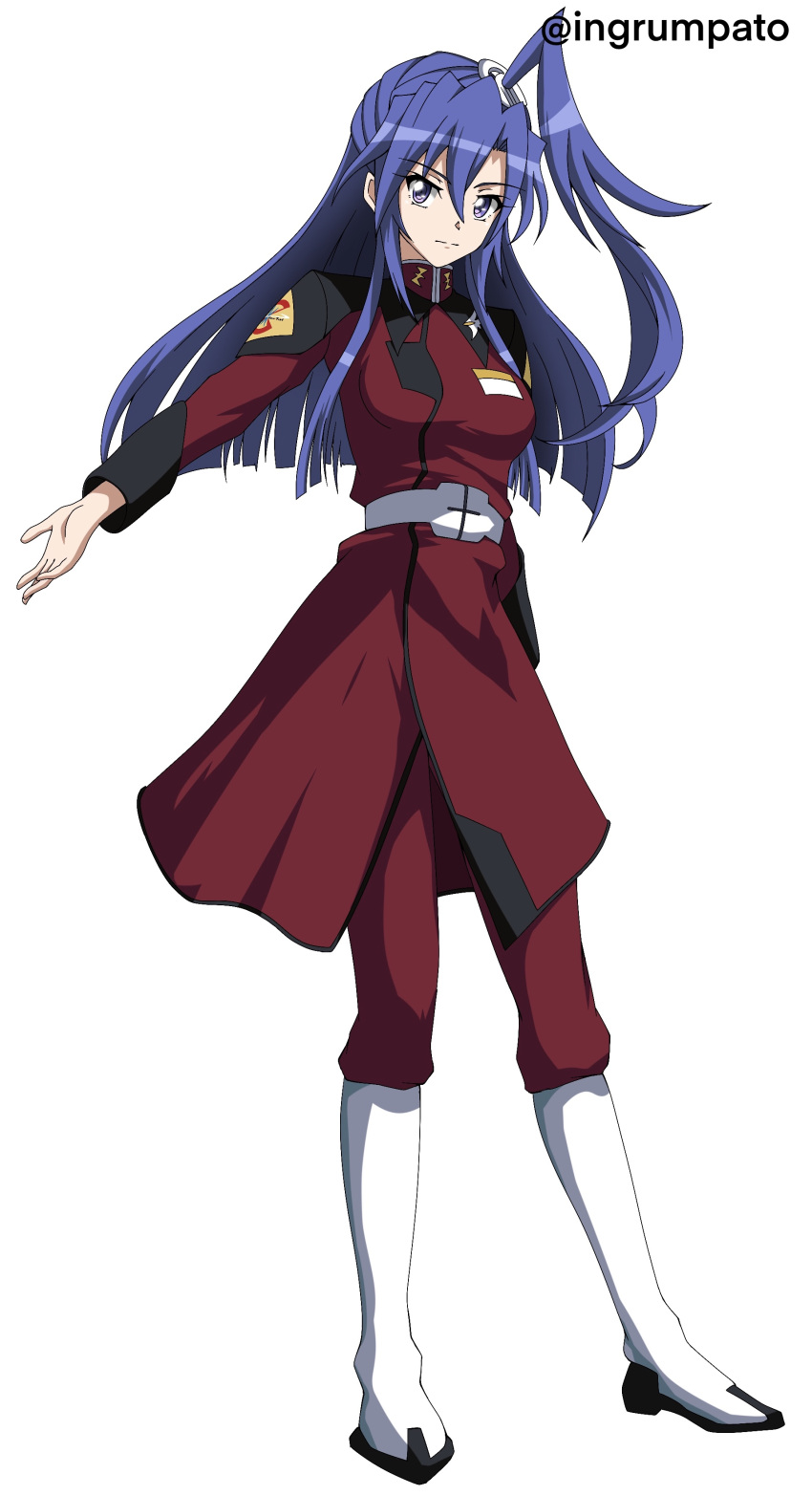 1girl, absurdres, athrun_zala, athrun_zala_(cosplay), blue_eyes, blue_hair, boots, closed_mouth