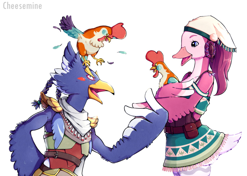 1boy, 1girl, absurdres, animal, animal_on_head, arm_behind_back, armor, artist_name
