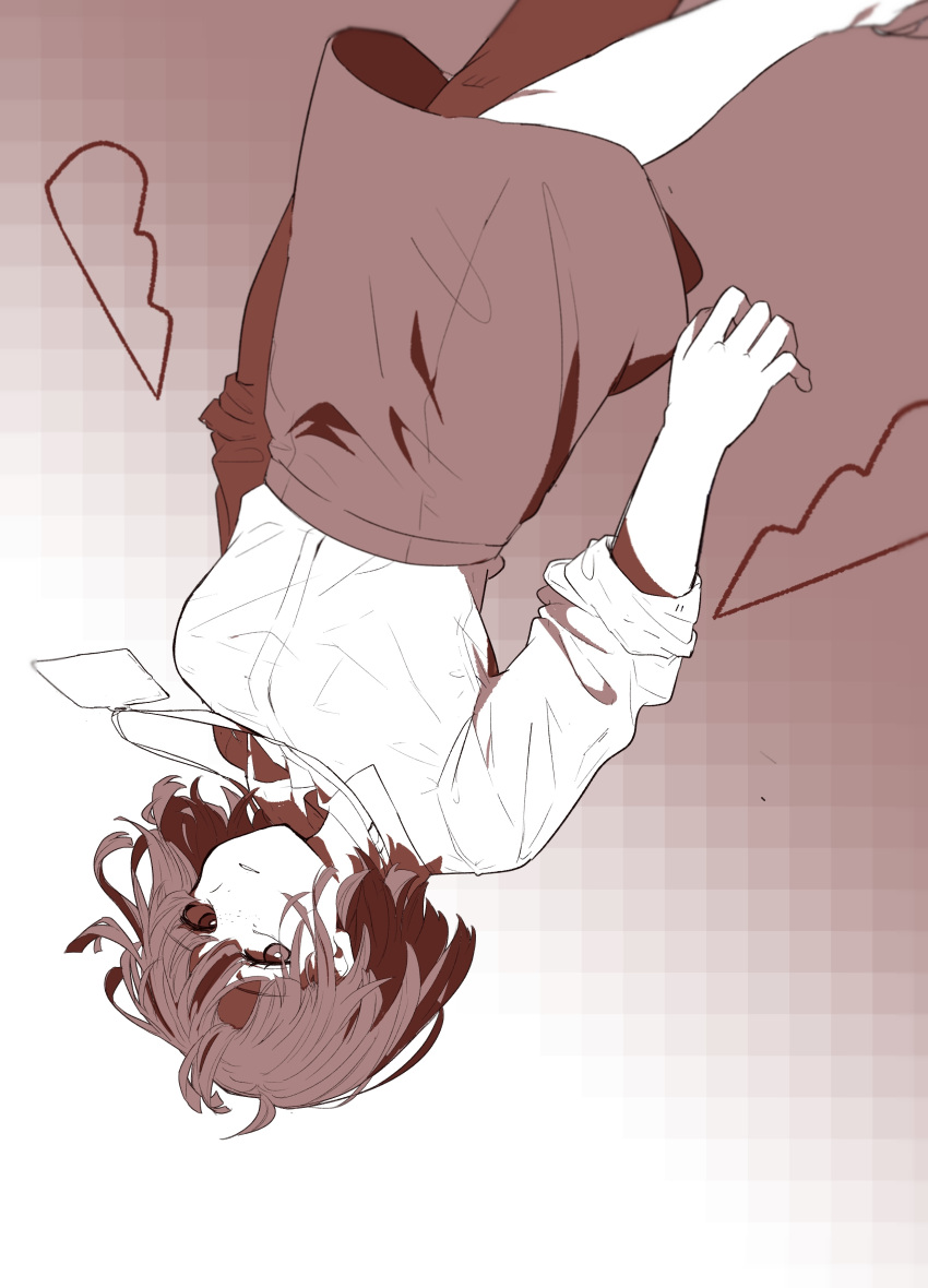 1girl, absurdres, arms_at_sides, babel_(utau), breasts, bright_pupils, collared_shirt, commentary_request