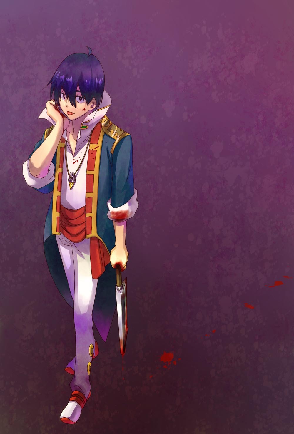 blood, blue_hair, knife, makube0, male, simon, solo, tengen_toppa_gurren_lagann