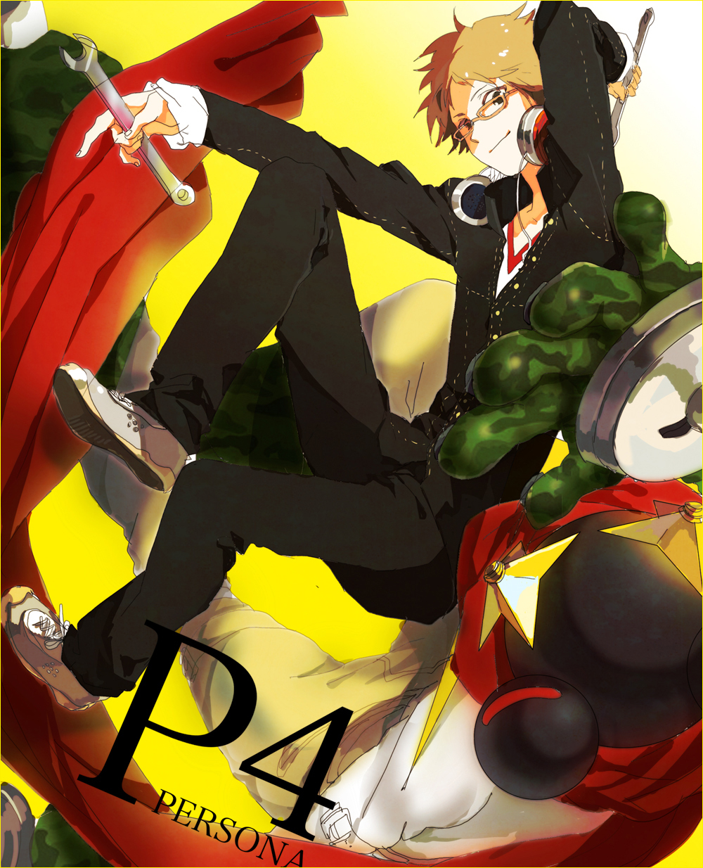 glasses, hanamura_yousuke, headphones, highres, jiraiya_(persona), jiraiya_(persona_4), persona, persona_4
