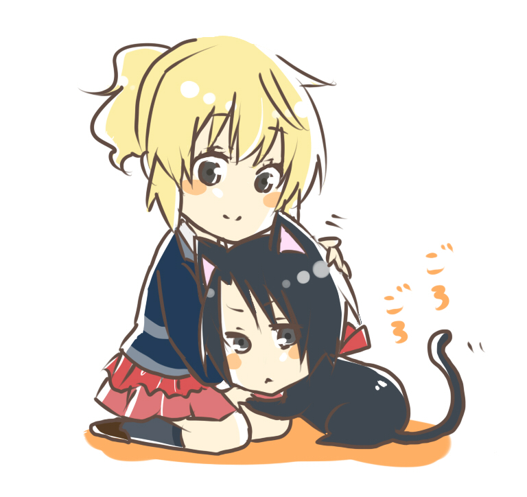 blonde_hair, cat, kanon_(umineko), meso, ponytail, skirt, socks, umineko_no_naku_koro_ni