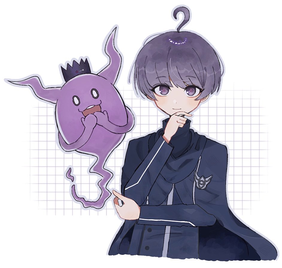 1boy, ahoge, badge, black_headwear, blue_cloak, cloak, closed_mouth, crown