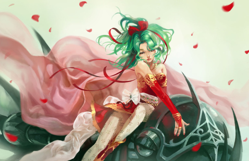 bridal_gauntlets, cape, cypri, final_fantasy, final_fantasy_vi, green_hair, hair_ribbon, lips