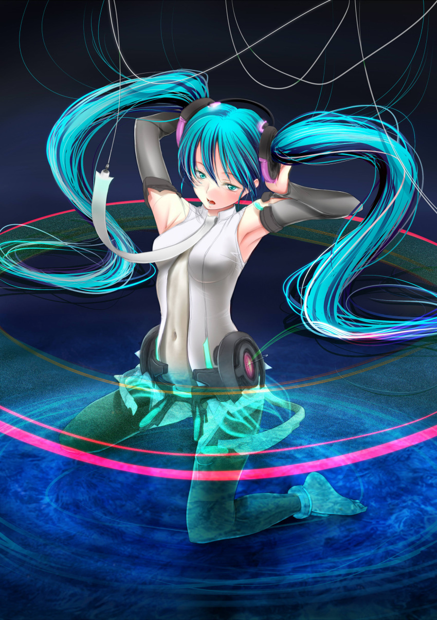 absurdres, aqua_eyes, aqua_hair, barefoot, detached_sleeves, hatsune_miku, hatsune_miku_(append), highres