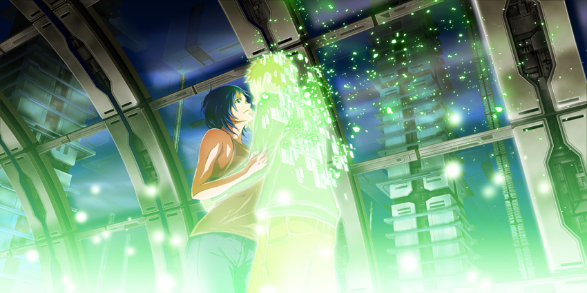 blue_hair, disintegration, dissolving, from_below, hug, original, tears