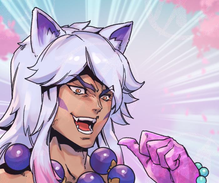 1boy, :d, animal_ears, bead_bracelet, bead_necklace, beads, bracelet, dio_brando