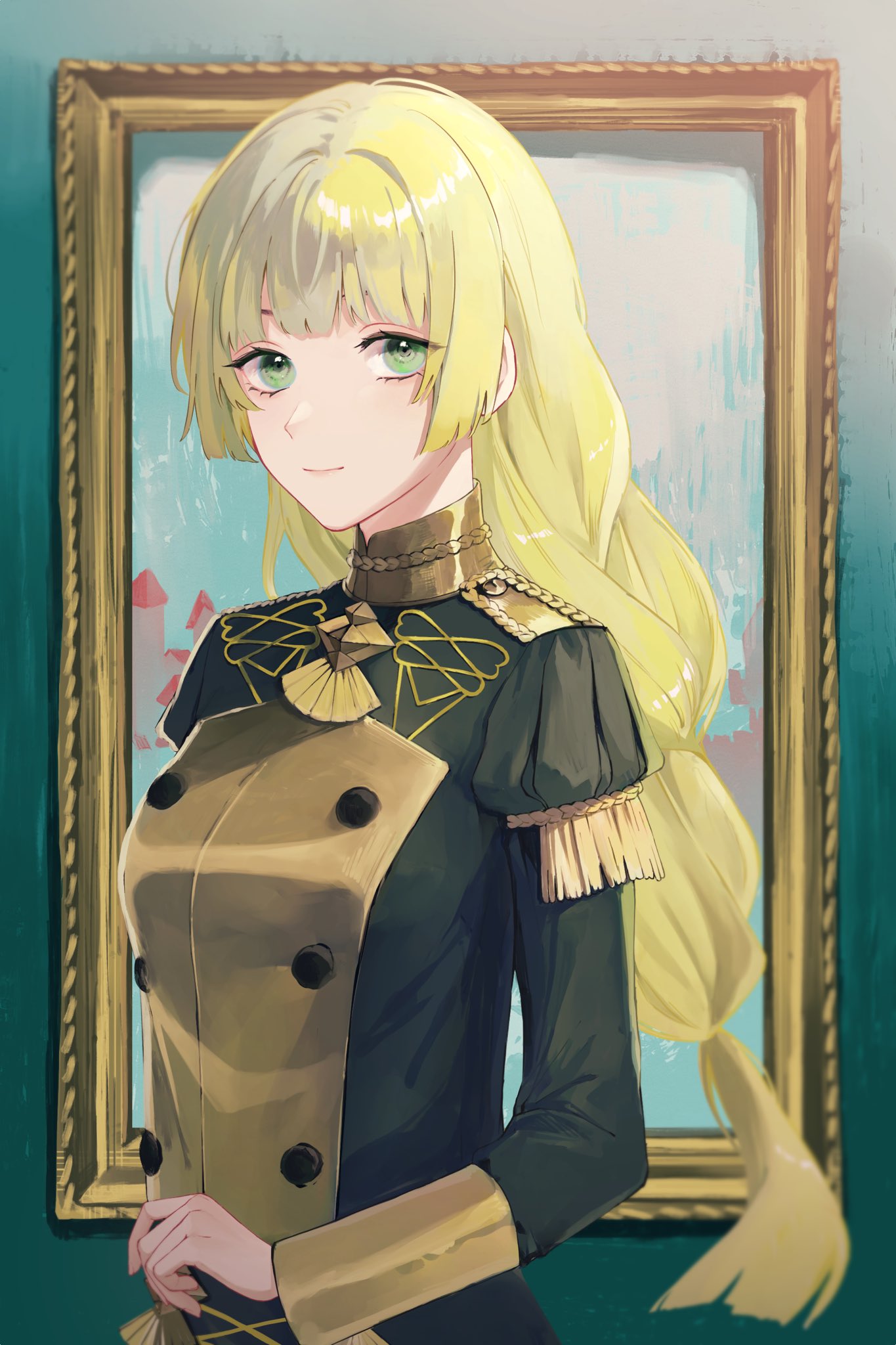 1girl, blonde_hair, blunt_bangs, fire_emblem, fire_emblem:_three_houses, garreg_mach_monastery_uniform, green_eyes, highres