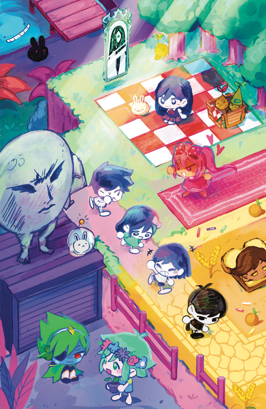 3girls, 6+boys, absurdres, aubrey_(omori), basil_(omori), biscuit_(omori), black_eyes, black_hair