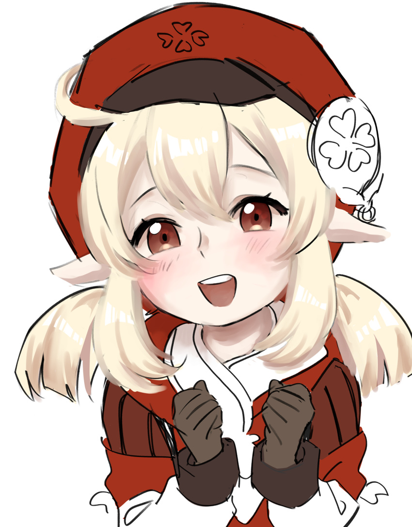 1girl, cabbie_hat, clover_print, coat, female_child, genshin_impact, happy, hat