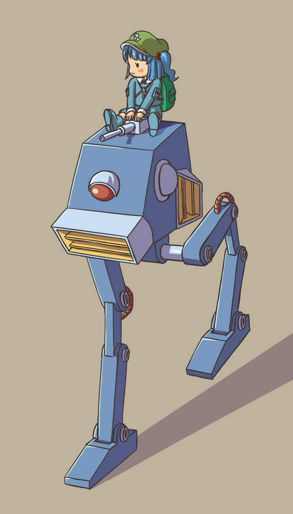 backpack, bag, blue_hair, hair_bobbles, hair_ornament, hat, kawashiro_nitori, key, kt, robot, short_hair, solo, touhou, twintails