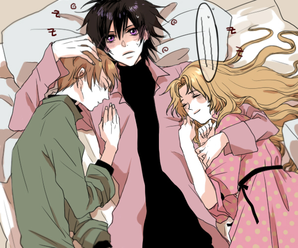brown_hair, code_geass, from_above, honey_and_clover, hug, kururugi_suzaku, lelouch_lamperouge, liddle