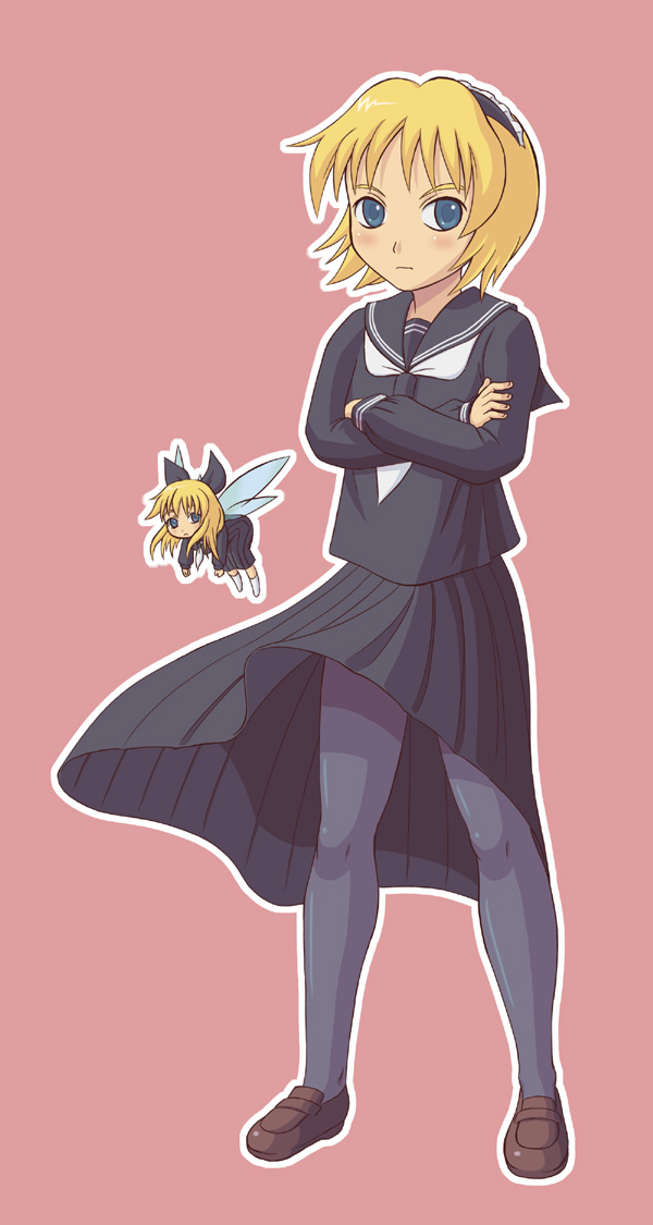black_legwear, black_pantyhose, blonde_hair, blue_eyes, doll, hairband, kt, pantyhose, school_uniform, shanghai, shanghai_doll, short_hair, touhou