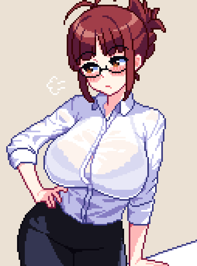 1girl, =3, akizuki_ritsuko, antenna_hair, averting_eyes, blush, bra_visible_through_clothes, breasts