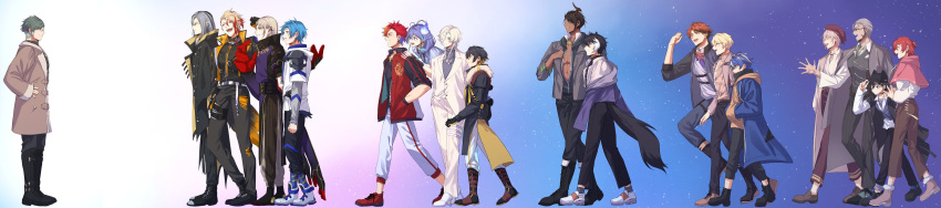 6+boys, :d, abs, absurdres, ahoge, akaie11, alternate_costume, animal_ears