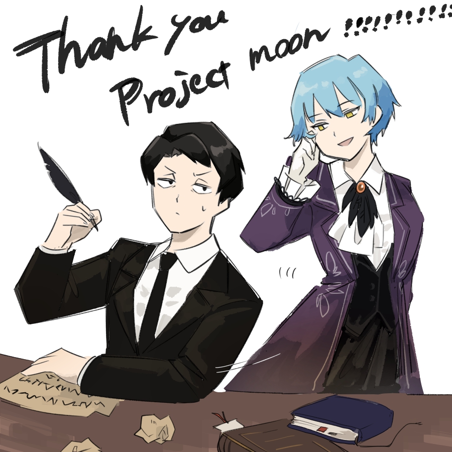 115_koubunshi, 1boy, 1girl, angela_(project_moon), ascot, black_eyes, black_jacket, black_necktie