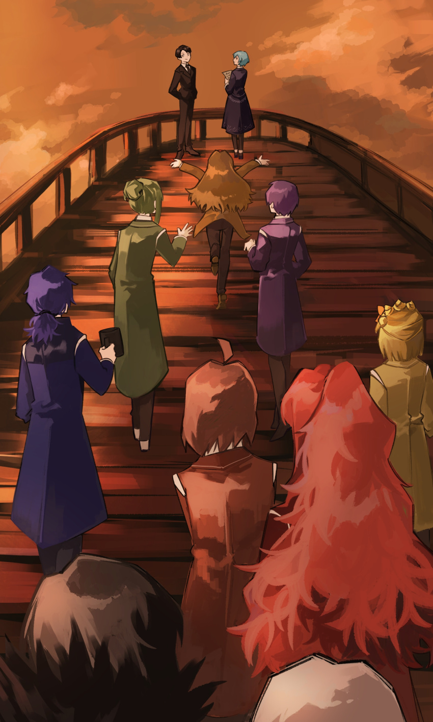 115_koubunshi, 5boys, 6+girls, absurdres, ahoge, angela_(project_moon), balcony, binah_(project_moon)