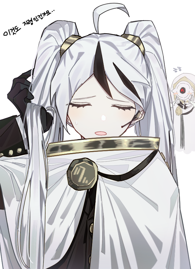 1boy, 1girl, ahoge, badge, black_gloves, black_jacket, buttons, cape