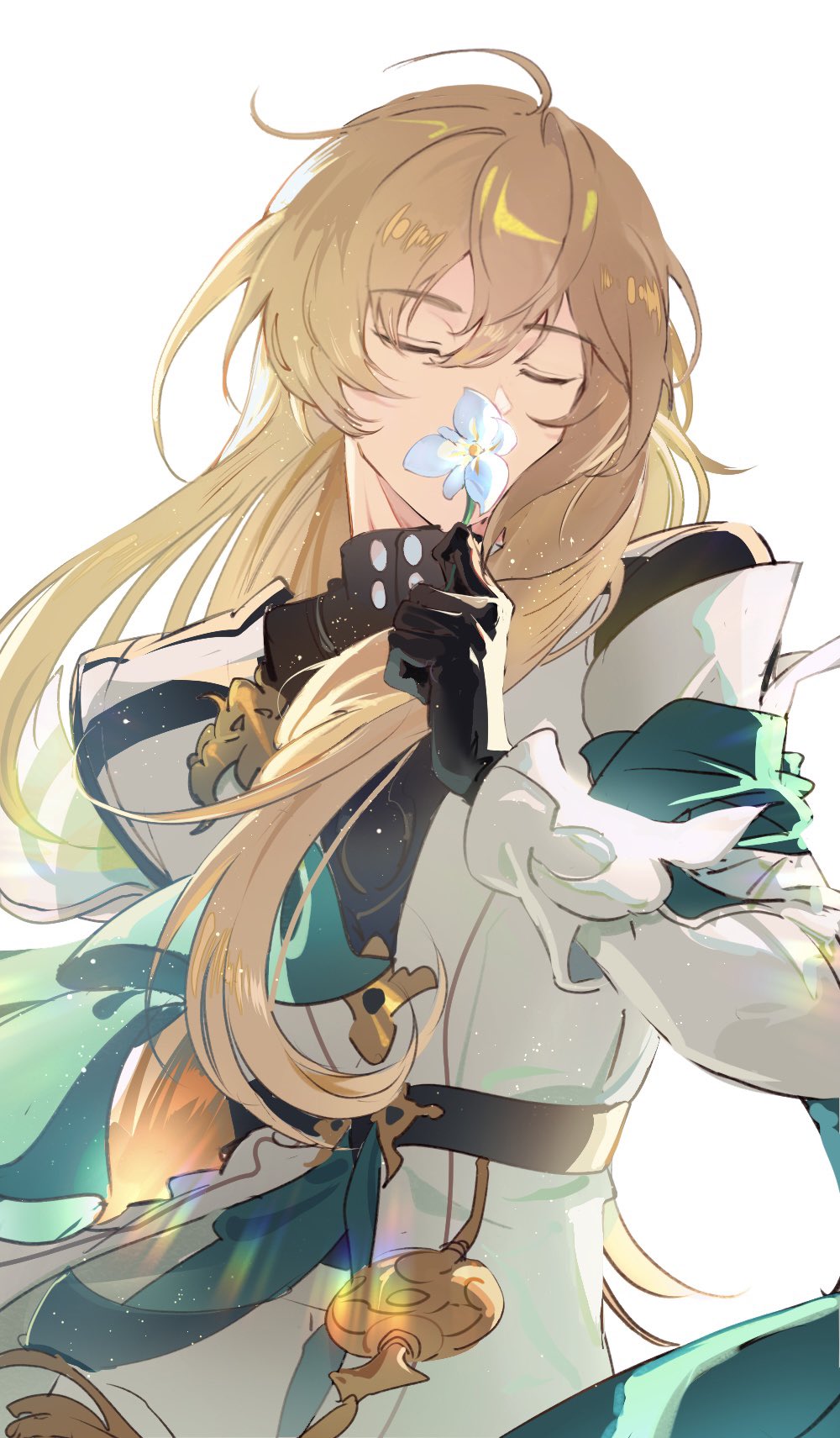 1boy, ahoge, androgynous, belt, bishounen, black_belt, black_shirt, blonde_hair