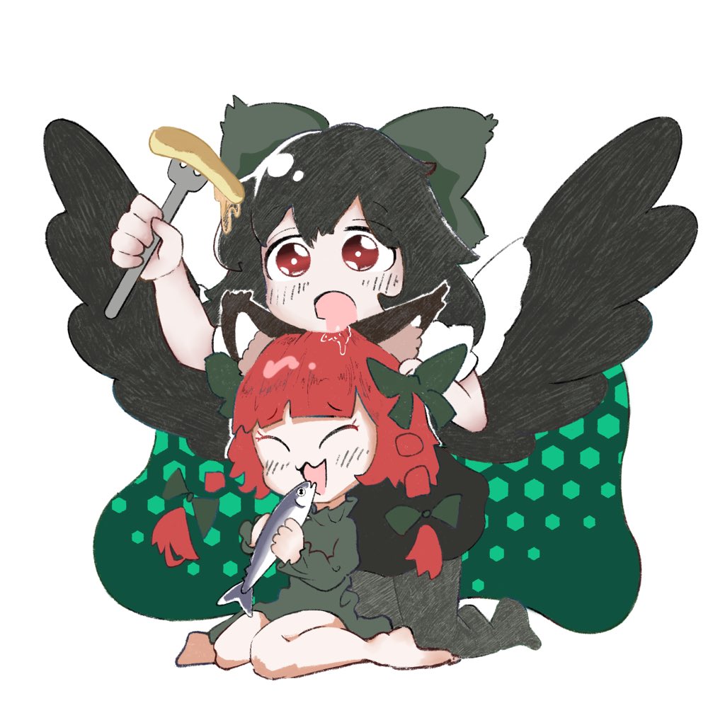 2girls, :3, :d, animal, animal_ear_fluff, animal_ears, arm_up, bare_legs